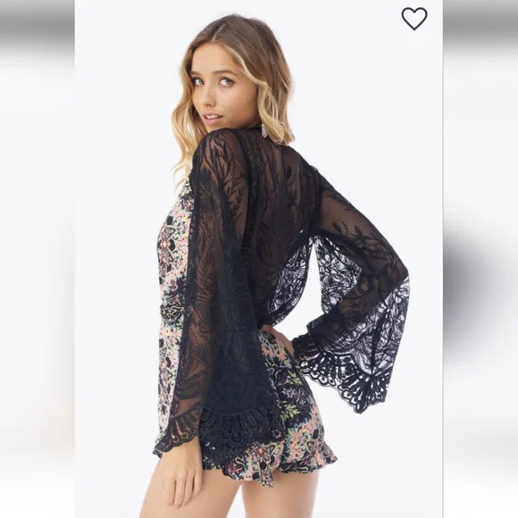 SKY YAMIR ROMPER BACK LACE V NECK WAIST STRAP LONG WING SLEEVES SIZE Medium - Picture 4 of 15